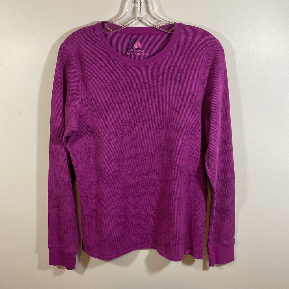Nike ACG Women M Magenta Waffle Knit Thermal Crew Shirt Baselayer Top Gorpcore